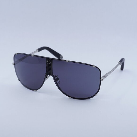 🕶️ New Philipp Plein SPP075M 0K07 Sunglasses - Silver Frame, Grey Lenses - Picture 1 of 9